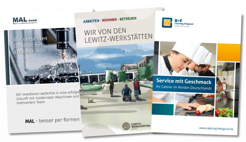 Titelseiten dreier gedruckter Broschüren